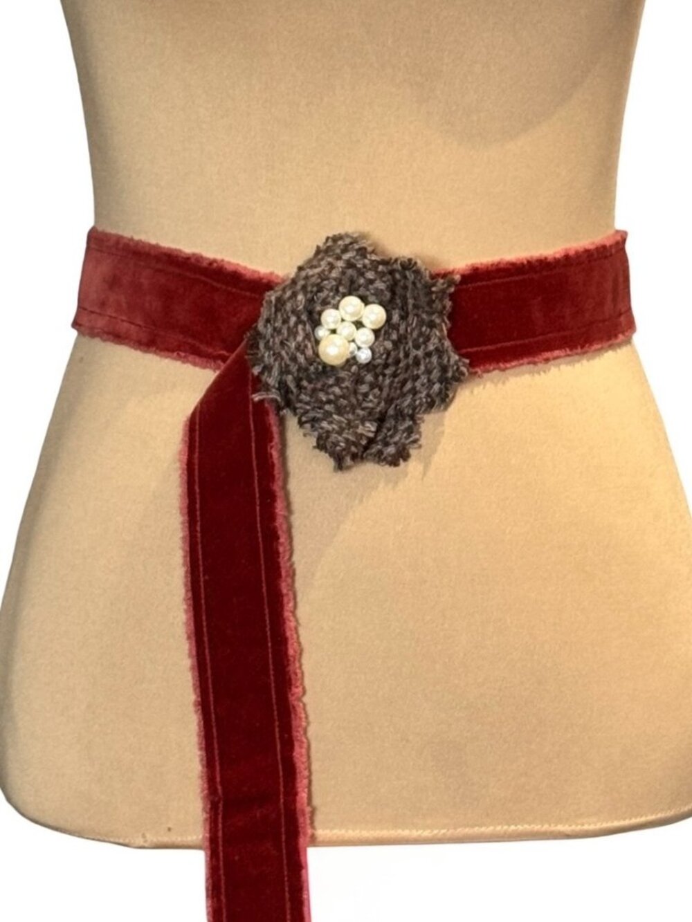 Anthropologie Boho Statement Velvet Belt Flower Buckle Pearls Whimsigoth